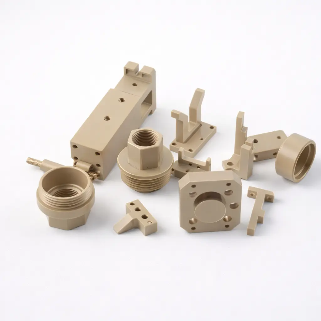 Custom PEEK or nylon plastic CNC machining parts with precision threads, injection molded and machined components for aerospace, medical and industrial use