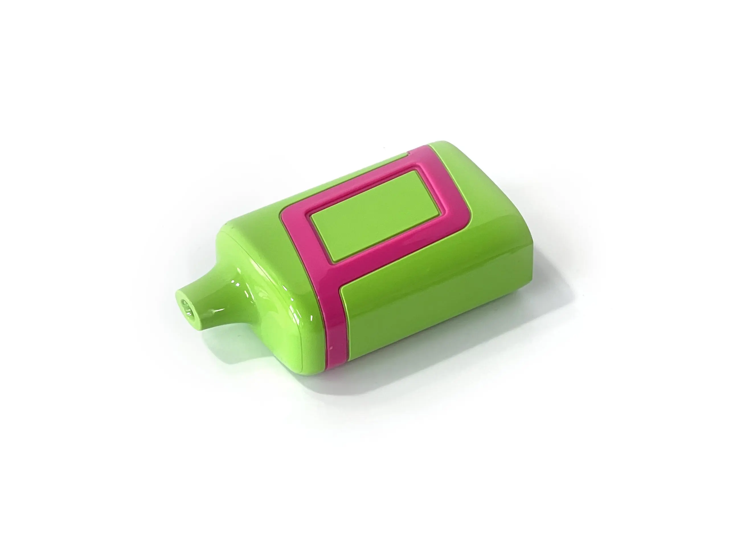 Vibrantly colored plastic part with sleek finish, featuring green and pink sections, ideal for consumer electronics and high-visibility products.