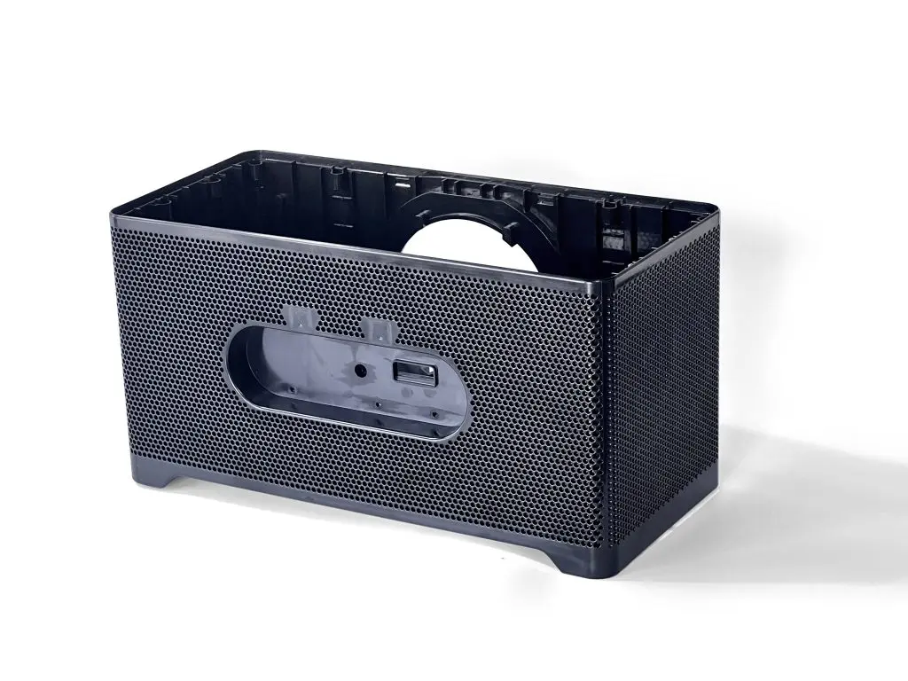 Custom Black Injection Molded Plastic Speaker Housing, Perforated Enclosure for Audio Equipment