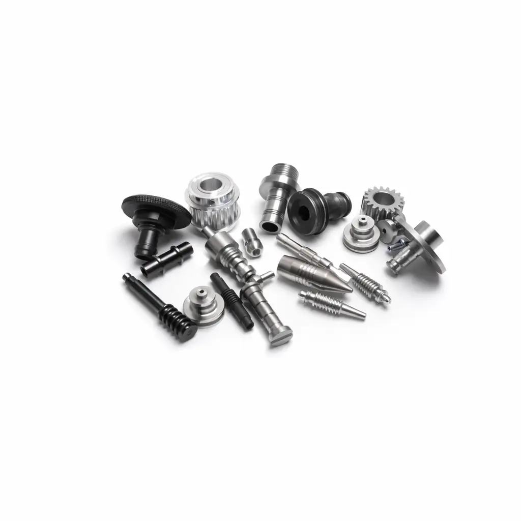 High-quality custom CNC machined parts, precision metal components including gears, shafts, fasteners, and fittings for industrial applications