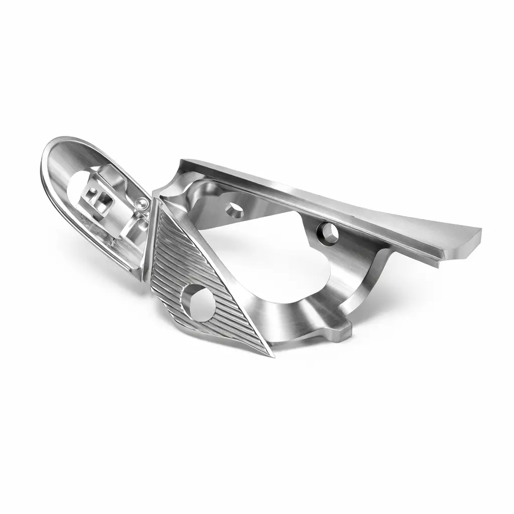 Custom CNC machined precision stainless steel component with complex geometry, ideal for automotive and industrial applications.