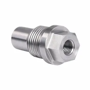 Custom precision CNC machined titanium alloy threaded connector with internal and external threads for industrial applications