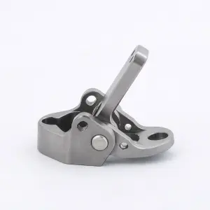 Custom precision CNC machined titanium alloy mechanical hinge lever assembly for aerospace and industrial applications