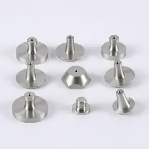 Custom precision CNC machined titanium alloy knobs and threaded studs for industrial equipment and machinery