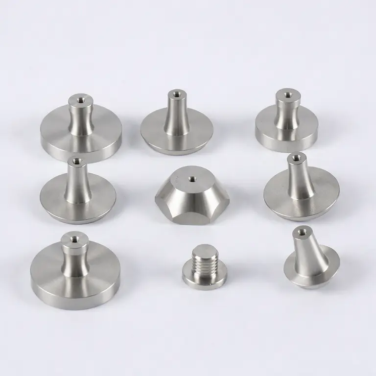 Custom precision CNC machined titanium alloy knobs and threaded studs for industrial equipment and machinery