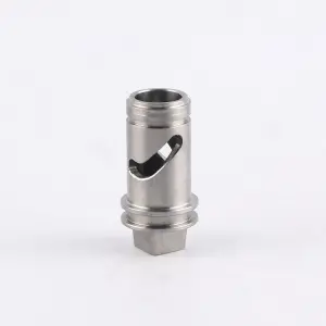 Custom precision CNC machined titanium alloy cylindrical component with cutouts and external threads for industrial equipment